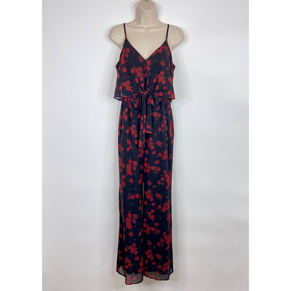 Michael Kors Black & Red Floral Wide Leg Jumpsuit - Picture 3 of 8